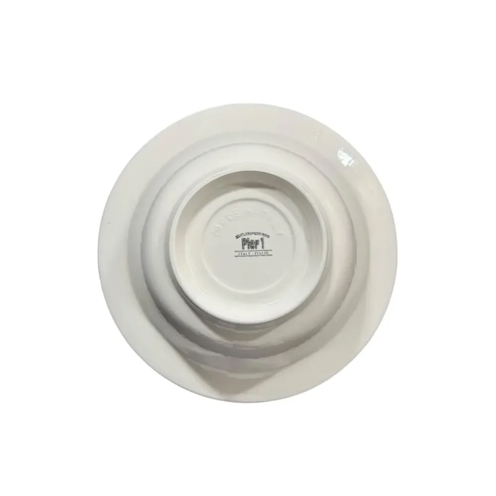 Pier 1 Deep Pasta Serving Bowl White with Green Accent